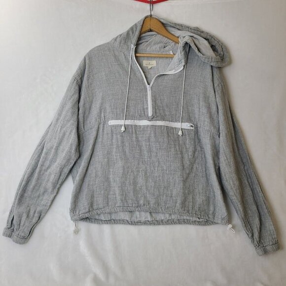 Thread & Supply Gray Long-Sleeve Hooded Pullover Jacket L Drawstring Hem Pockets - Picture 6 of 10